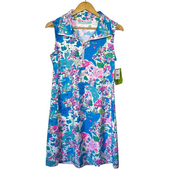 Anthony's Printed Cooling UPF50+ Mock Neck Dress Womens Sz M Country Club Prep - Picture 1 of 7
